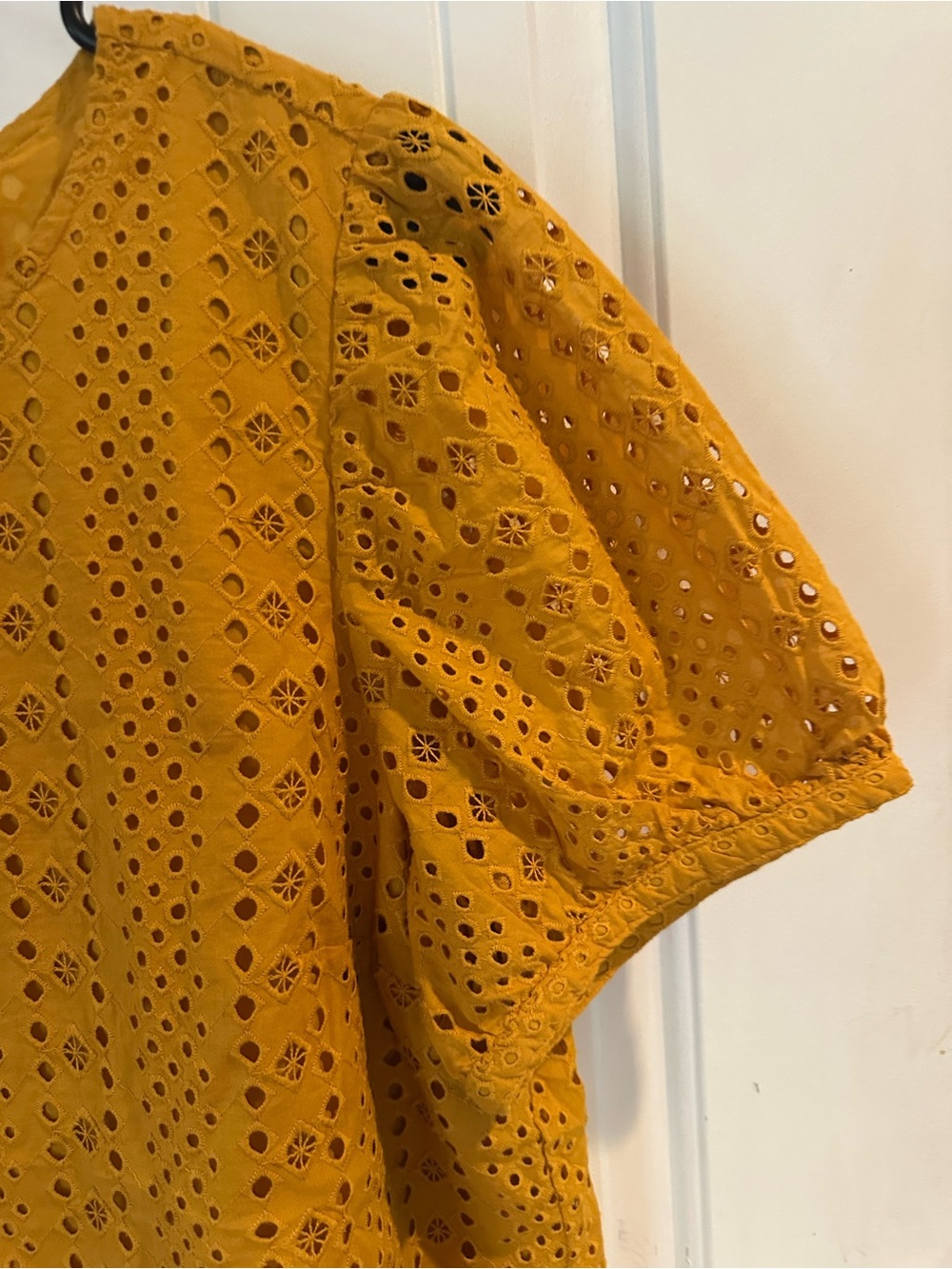 J. Crew Factory Mustard Eyelet Short Puff-Sleeve Top - Picture 3 of 6